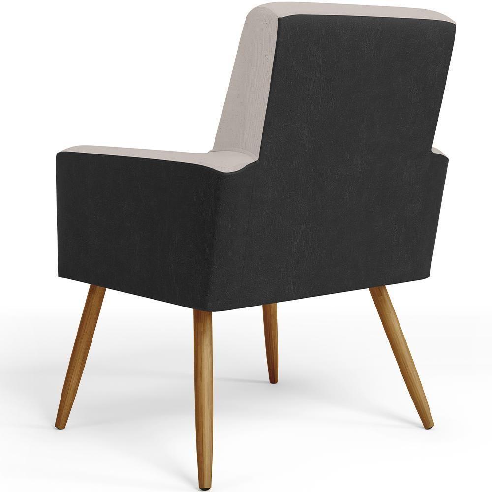 Kit 02 Poltronas Pés Palito Linho Bege Couríssimo Preto - 2