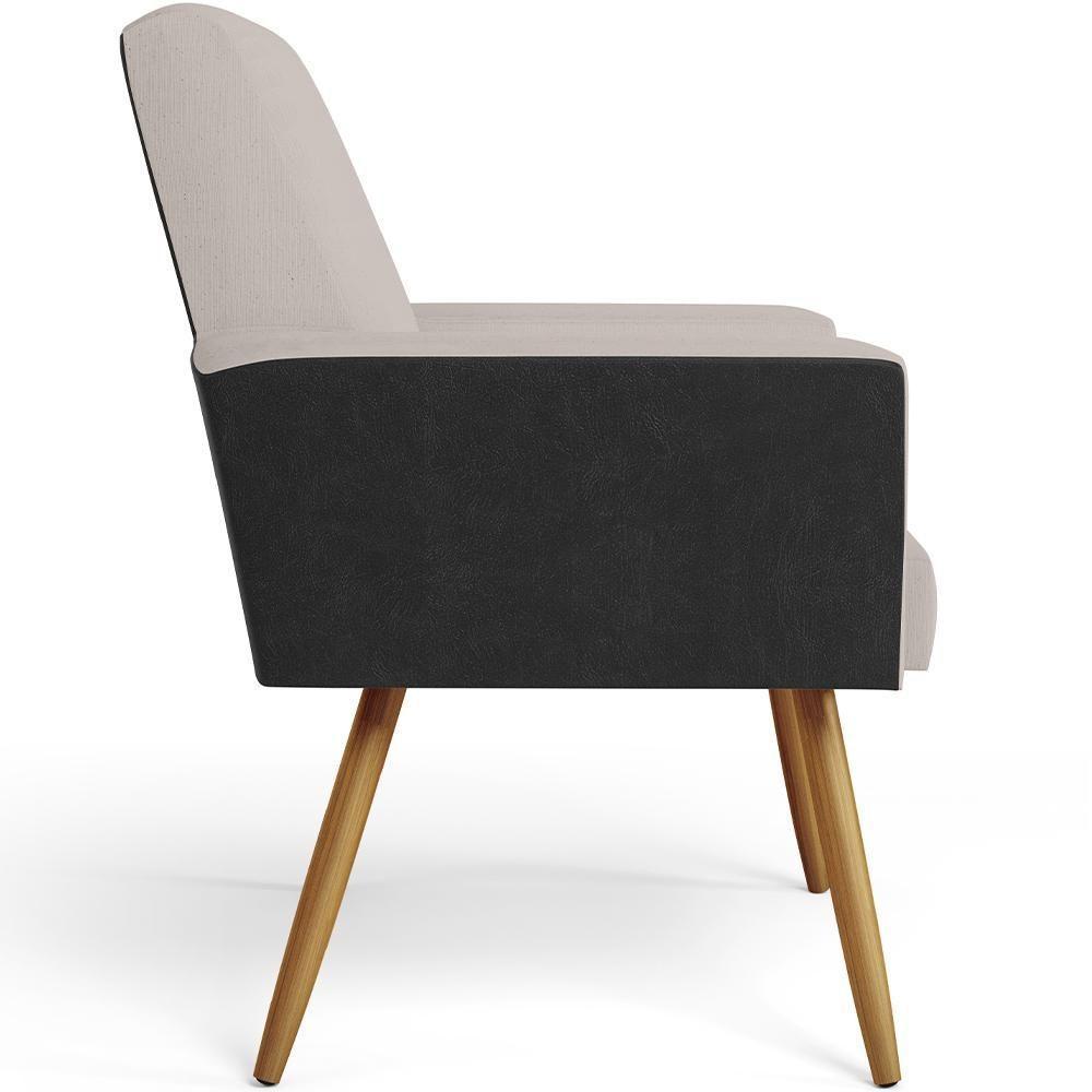 Kit 02 Poltronas Pés Palito Linho Bege Couríssimo Preto - 3