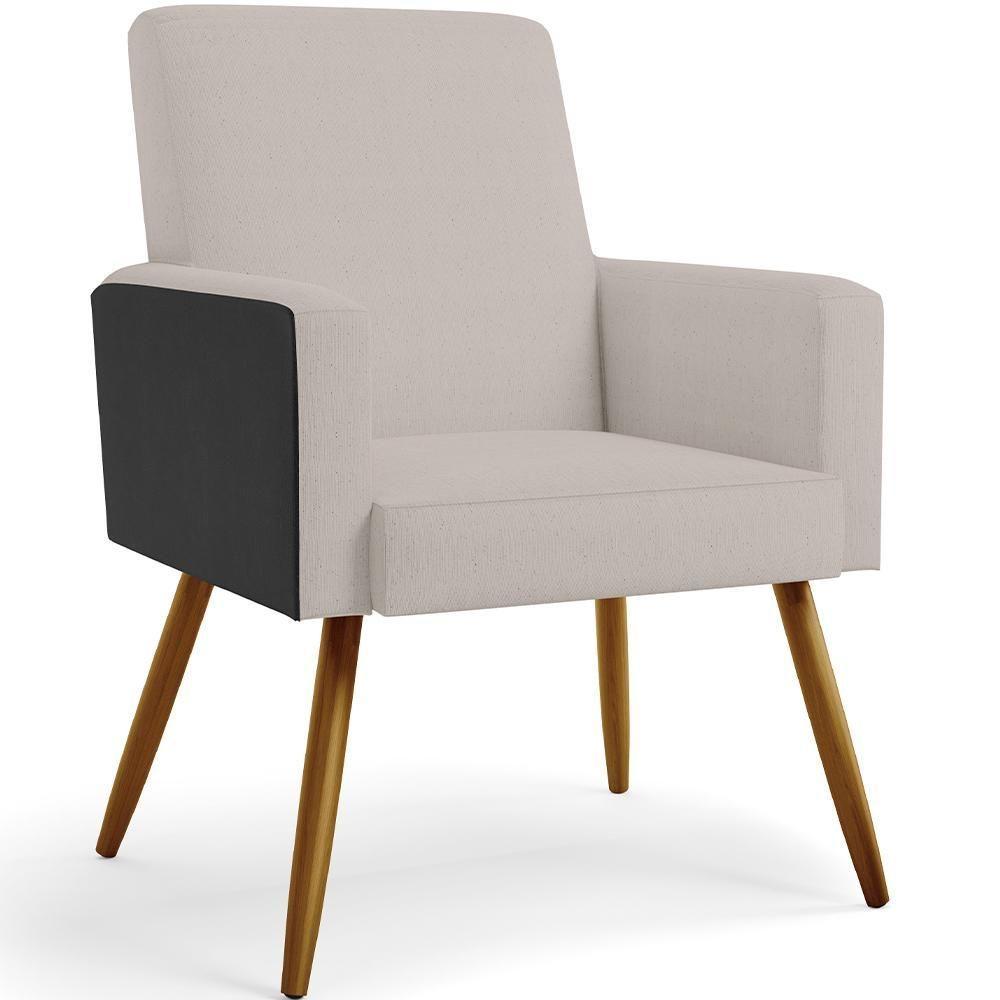 Kit 02 Poltronas Pés Palito Linho Bege Couríssimo Preto - 7