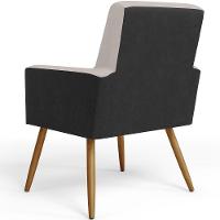 Kit 02 Poltronas Pés Palito Linho Bege Couríssimo Preto - 2