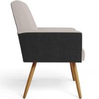 Kit 02 Poltronas Pés Palito Linho Bege Couríssimo Preto - 3