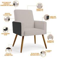 Kit 02 Poltronas Pés Palito Linho Bege Couríssimo Preto - 6