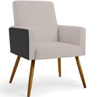 Kit 02 Poltronas Pés Palito Linho Bege Couríssimo Preto - 7