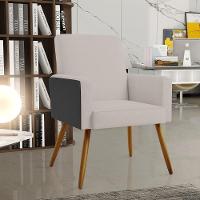 Kit 02 Poltronas Pés Palito Linho Bege Couríssimo Preto - 8