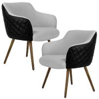 Kit 02 Poltronas Pés Palito Linho Cinza D-315 Corano Preto - 1