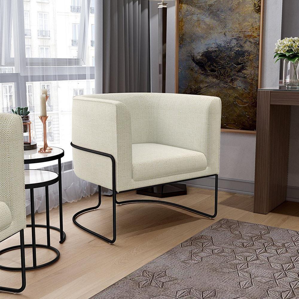 Poltrona Fixa Base De Aço Preto Linho Champagne A-49 - 9