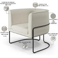 Poltrona Fixa Base De Aço Preto Linho Champagne A-49 - 10