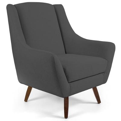Poltrona Fixa Com Puff Juliet D02 Veludo Cinza Lyam Decor