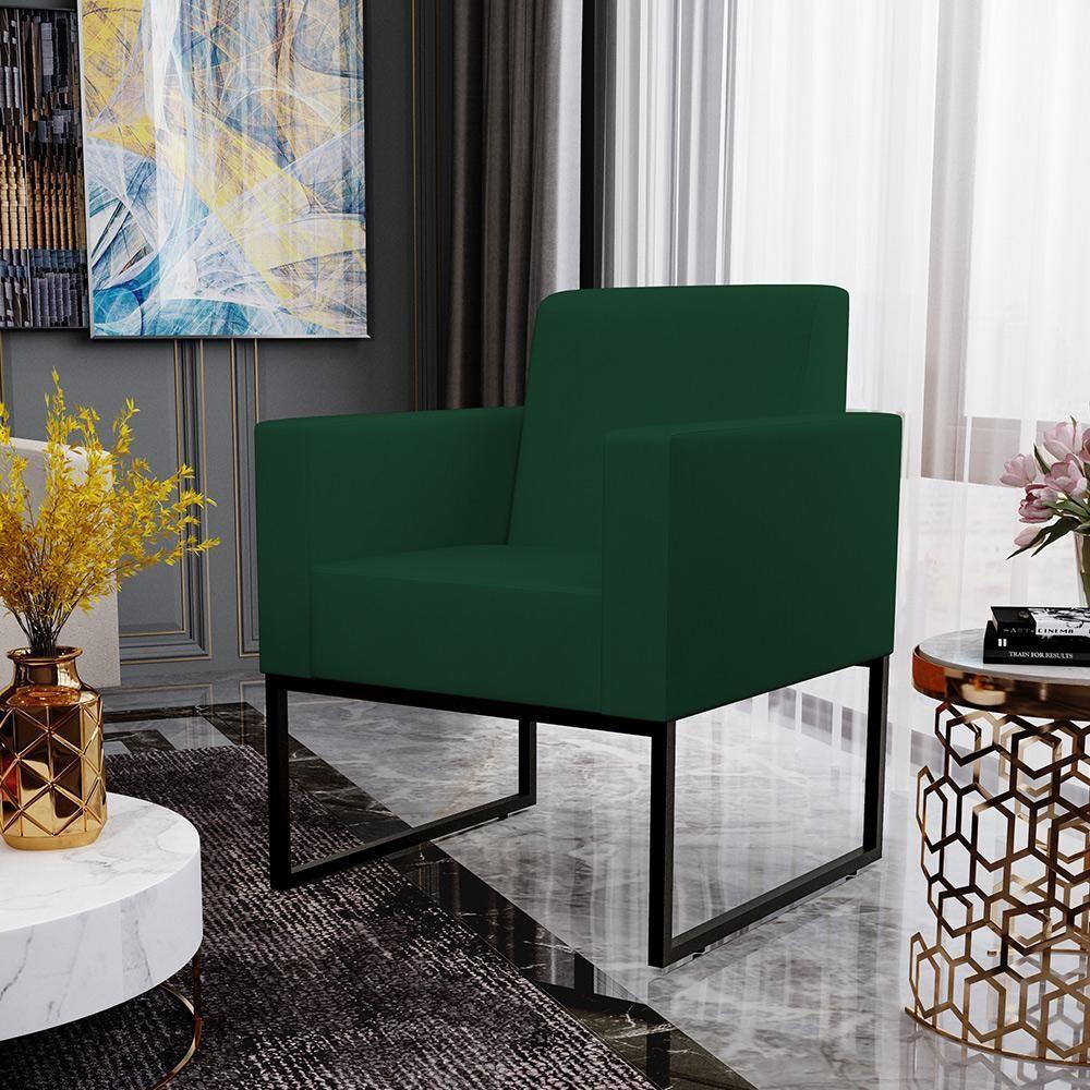 Kit 02 Poltronas Base Fixa Metal Suede Verde Musgo - 10