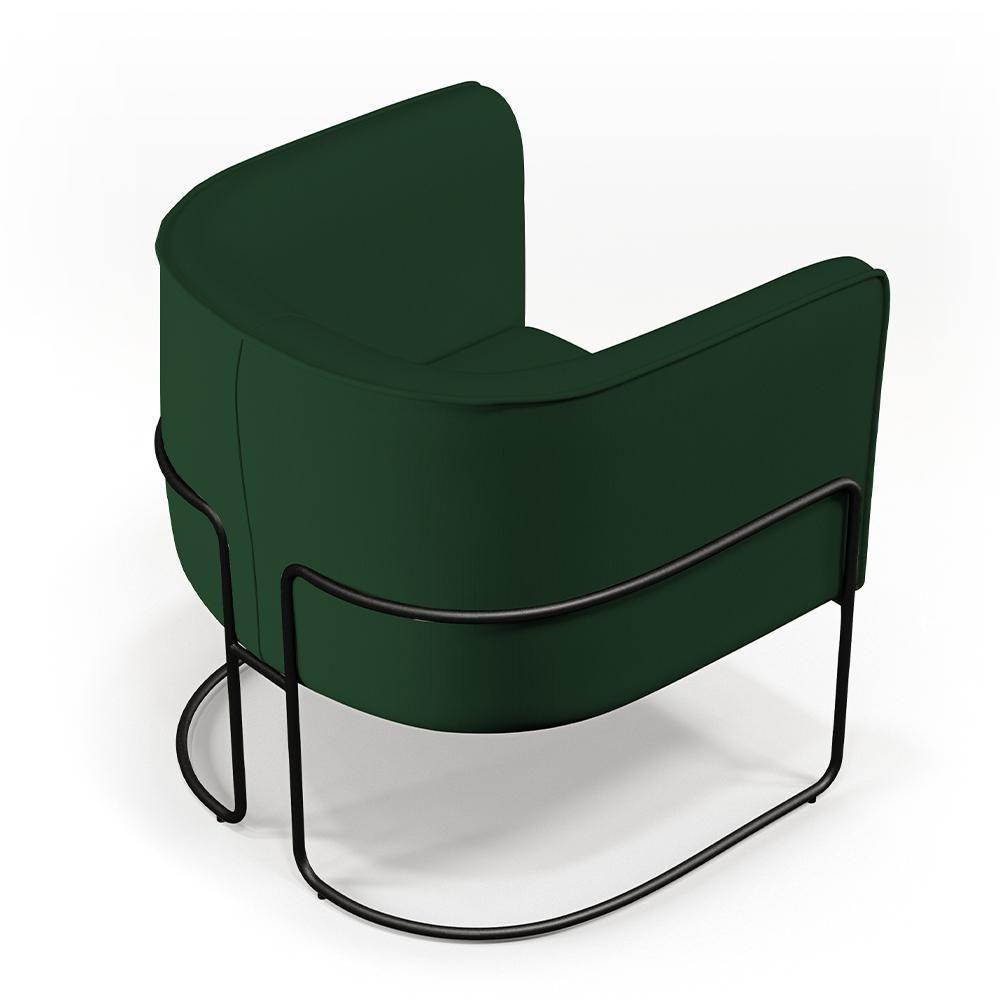 Poltrona Fixa Base De Aço Preto Veludo Verde Musgo C-303 - 3