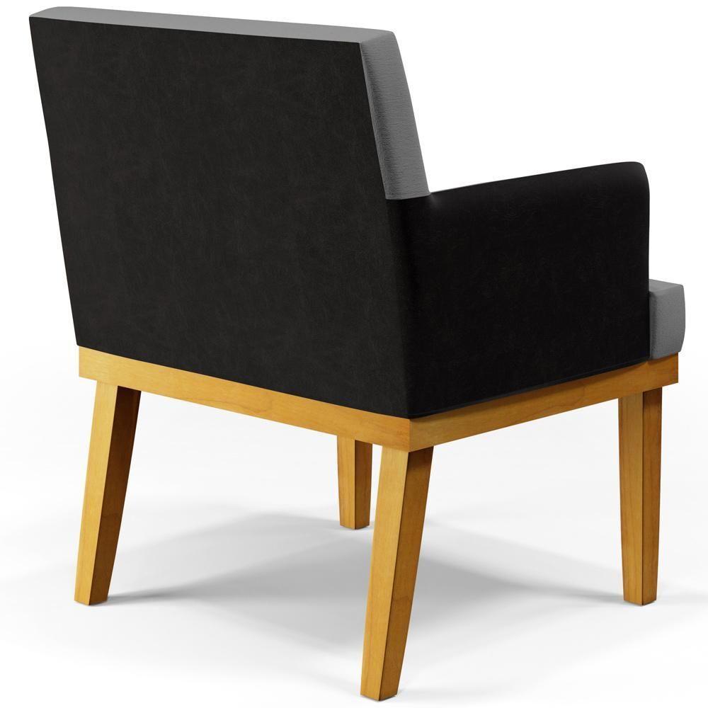 Kit 02 Poltronas Linho Cinza Escuro Couríssimo Preto - 3