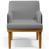 Kit 02 Poltronas Linho Cinza Escuro Couríssimo Preto - 6