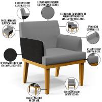 Kit 02 Poltronas Linho Cinza Escuro Couríssimo Preto - 8