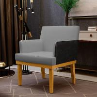 Kit 02 Poltronas Linho Cinza Escuro Couríssimo Preto - 10