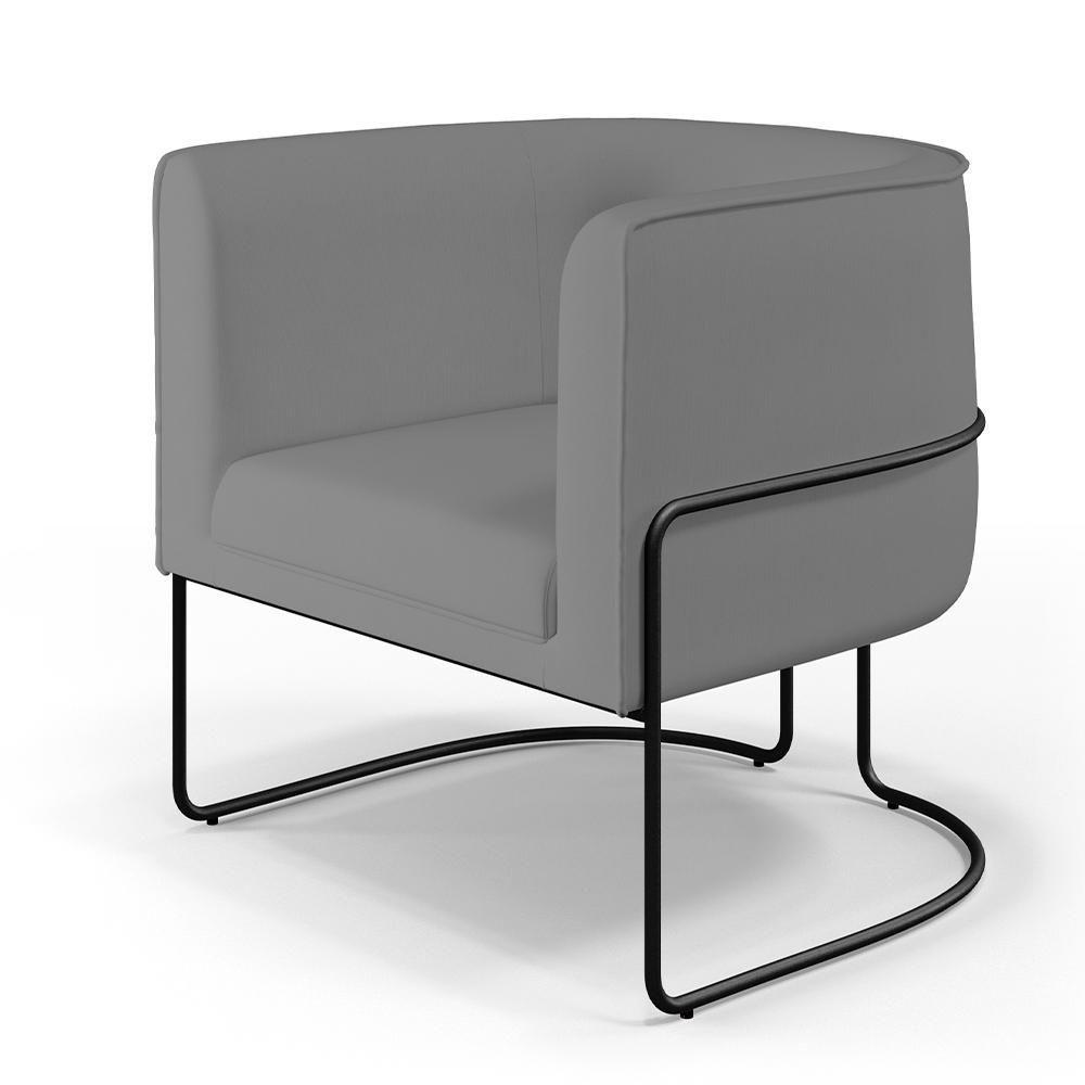 Poltrona Fixa Base De Aço Preto Veludo Cinza C-317 - 1