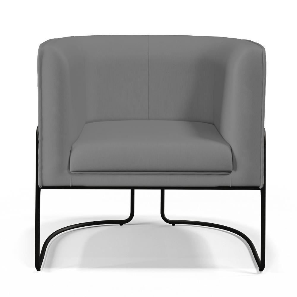 Poltrona Fixa Base De Aço Preto Veludo Cinza C-317 - 8