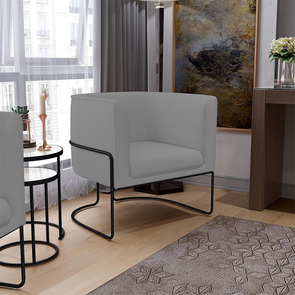 Poltrona Fixa Base De Aço Preto Veludo Cinza C-317 - 10