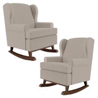 Kit 02 Poltronas Malu Base De Madeira P02 Linho Bege - 1