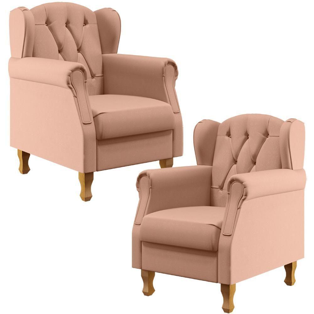 Kit 02 Poltronas Para Sala De Estar Yara P02 Linho Rosê - 1