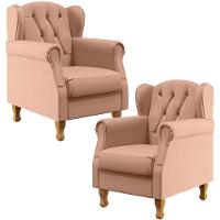 Kit 02 Poltronas Para Sala De Estar Yara P02 Linho Rosê - 1