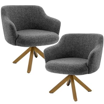 Kit 02 Poltronas Base Giratória Linho Chumbo D-469