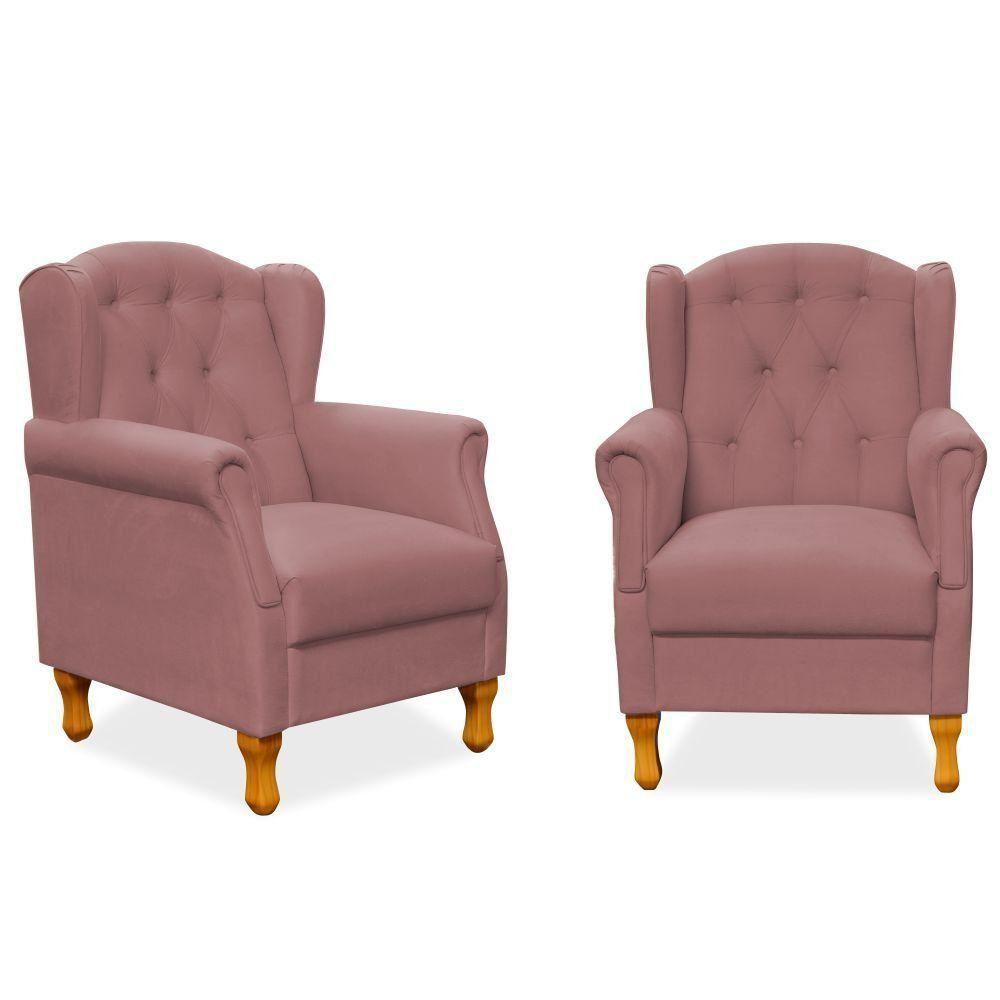 Kit 02 Poltronas Para Sala De Estar Yara P02 Suede Rosê - 1