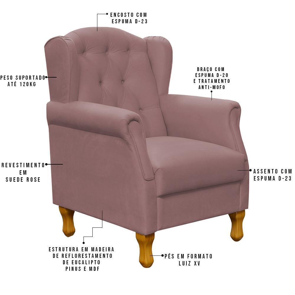 Kit 02 Poltronas Para Sala De Estar Yara P02 Suede Rosê - 5