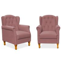 Kit 02 Poltronas Para Sala De Estar Yara P02 Suede Rosê - 1