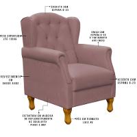 Kit 02 Poltronas Para Sala De Estar Yara P02 Suede Rosê - 5