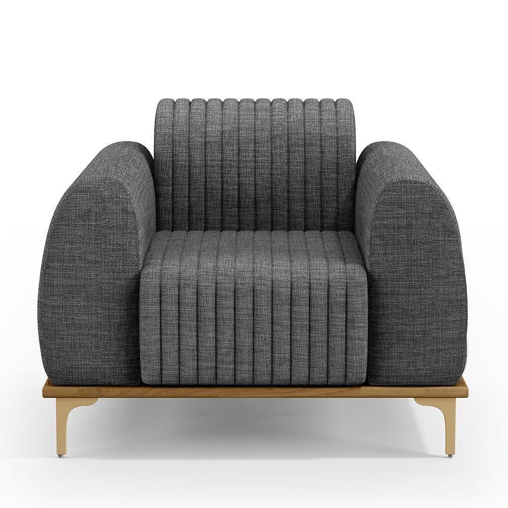 Kit 02 Poltronas Pés D'Ouro Molino Linho Cinza Escuro C-416 - 4