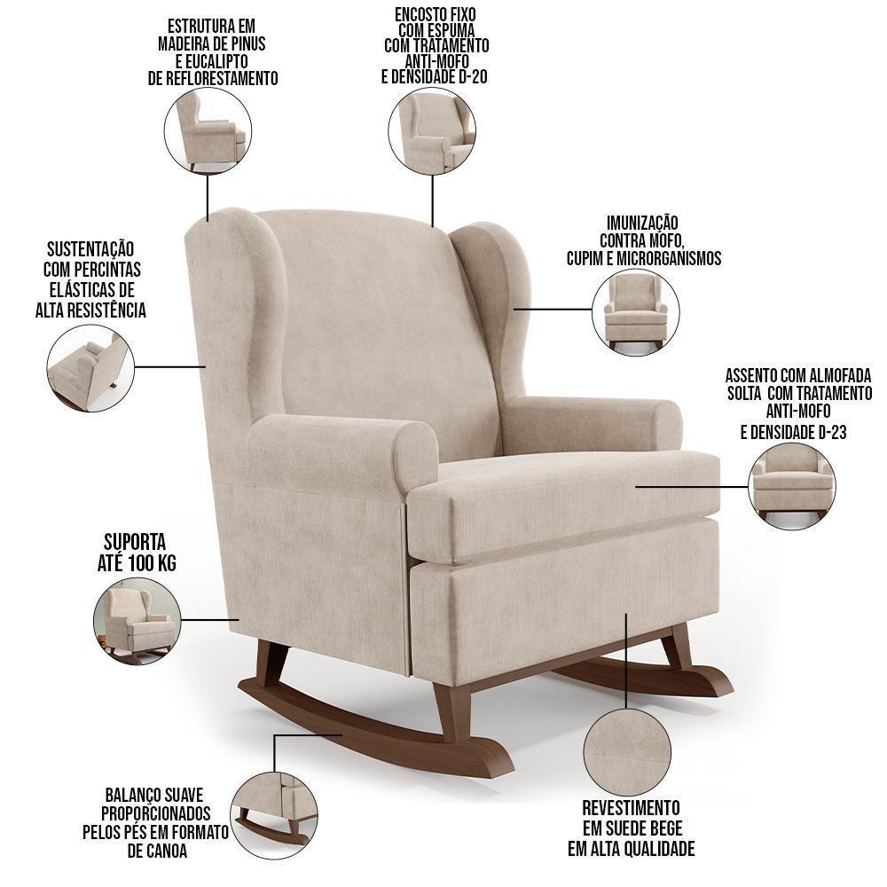 Kit 02 Poltronas Malu Base De Madeira P02 Suede Bege - 6