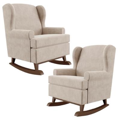 Kit 02 Poltronas De Amamentação Malu Com Balanço Suede Bege Lyam Decor