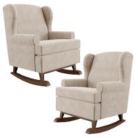 Kit 02 Poltronas Malu Base De Madeira P02 Suede Bege - 1