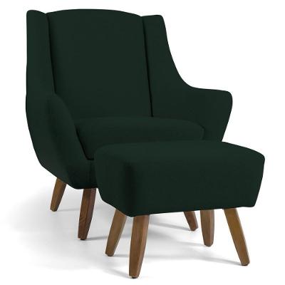 Poltrona Fixa Com Puff Juliet D02 C-117 Linho Verde Lyam Decor