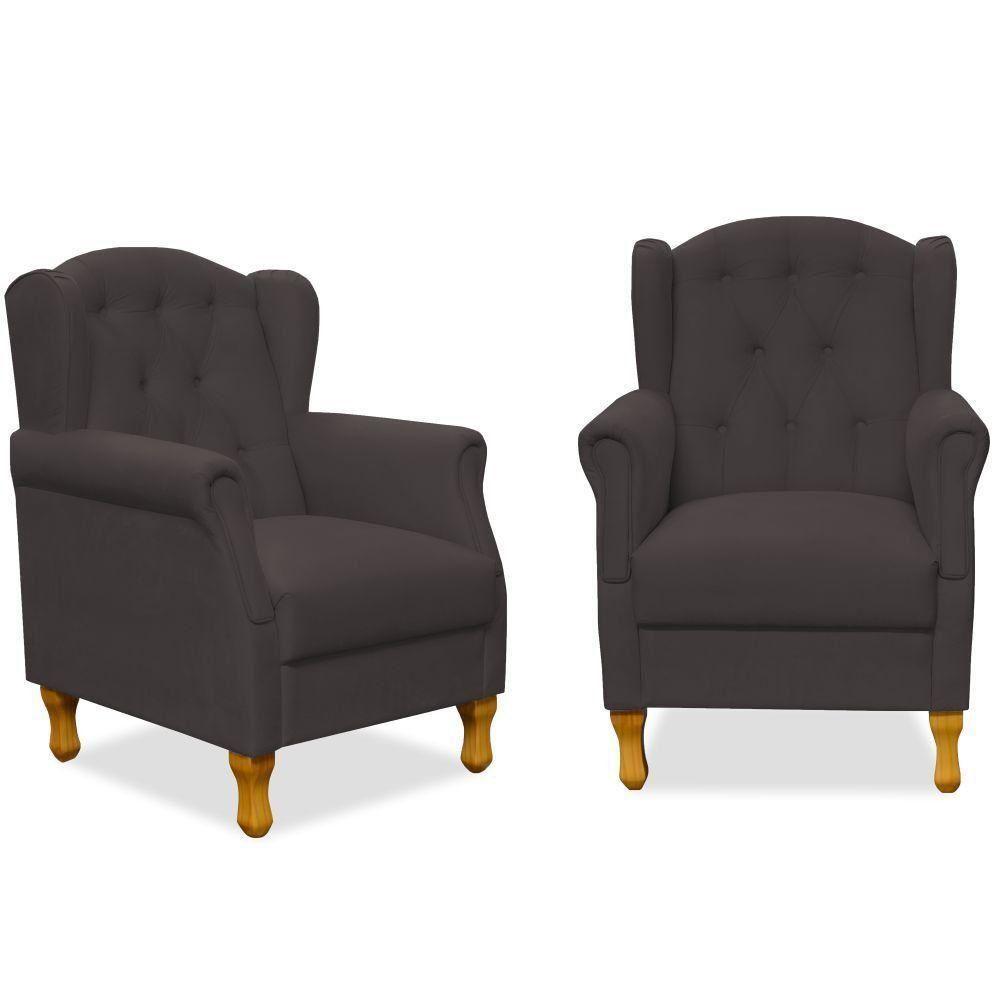 Kit 02 Poltronas Para Sala De Estar Yara P02 Suede Marrom - 1