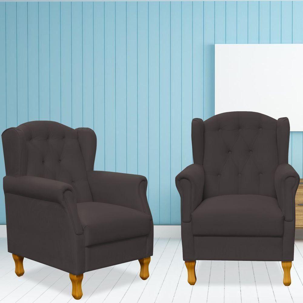 Kit 02 Poltronas Para Sala De Estar Yara P02 Suede Marrom - 7