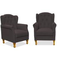 Kit 02 Poltronas Para Sala De Estar Yara P02 Suede Marrom - 1