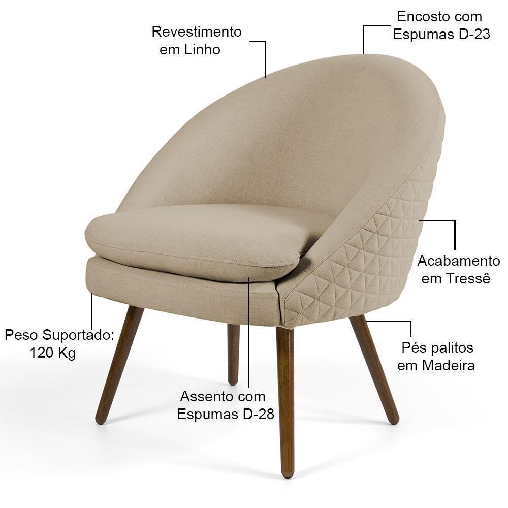 Poltrona Fixa Pés Palito Rafa D02 Tressê Linho Bege C-129 - 3