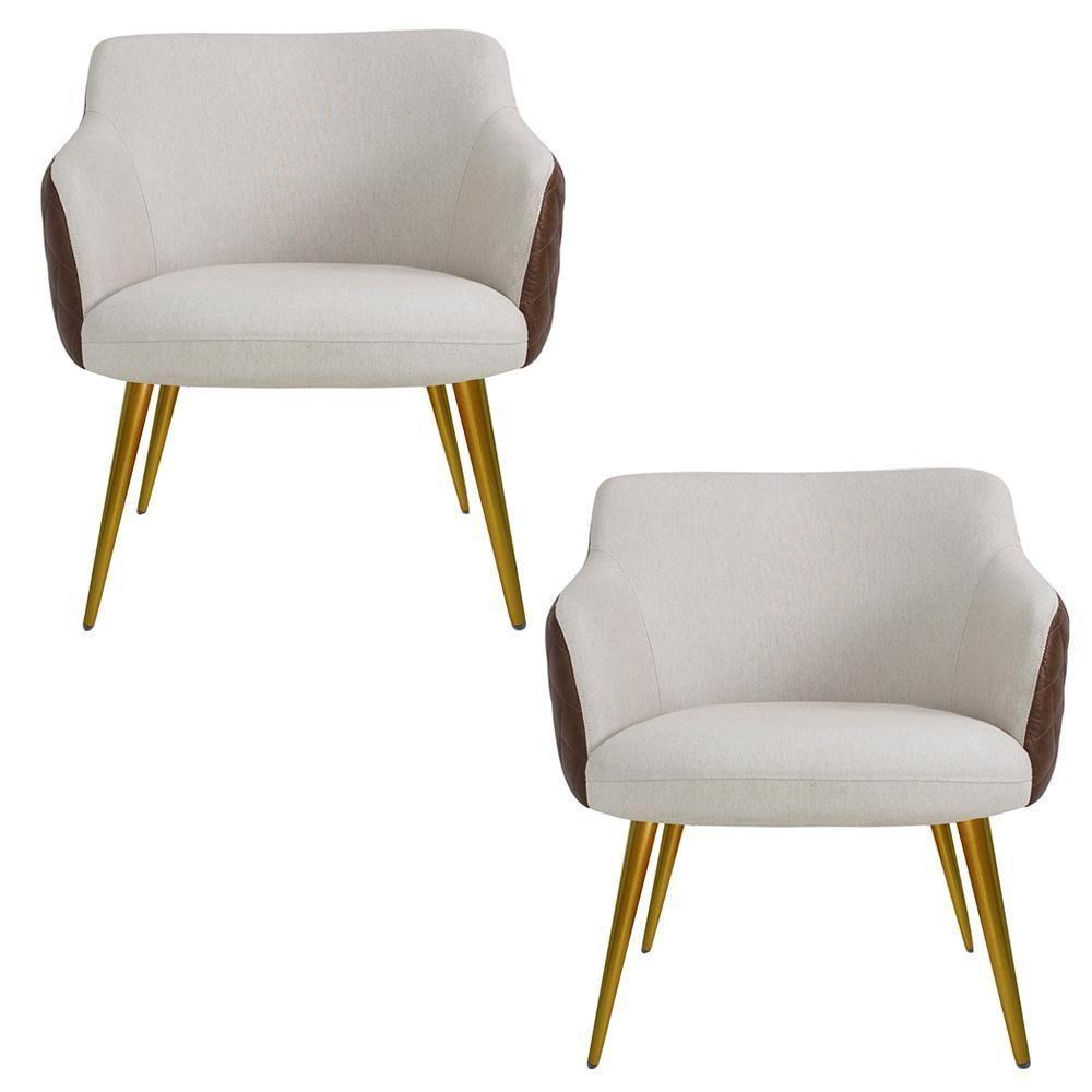 Kit 02 Poltronas New Bronze Linho Bege C-107 Corano Marrom - 1