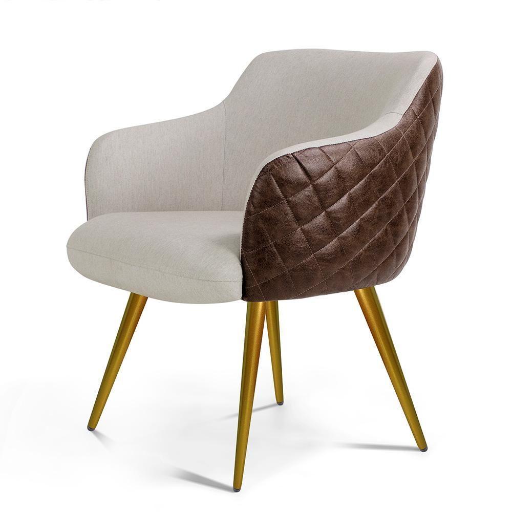 Kit 02 Poltronas New Bronze Linho Bege C-107 Corano Marrom - 6