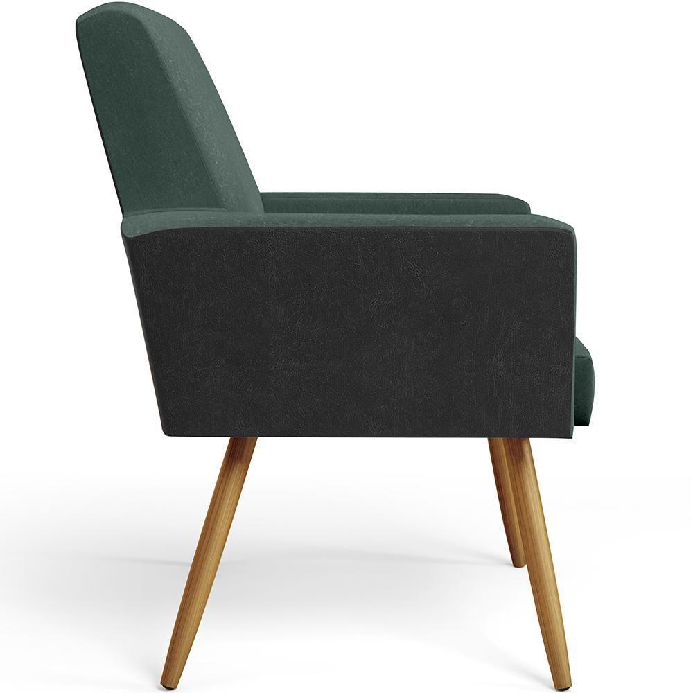 Kit 02 Poltronas Pés Palito Linho Verde Musgo Preto - 3