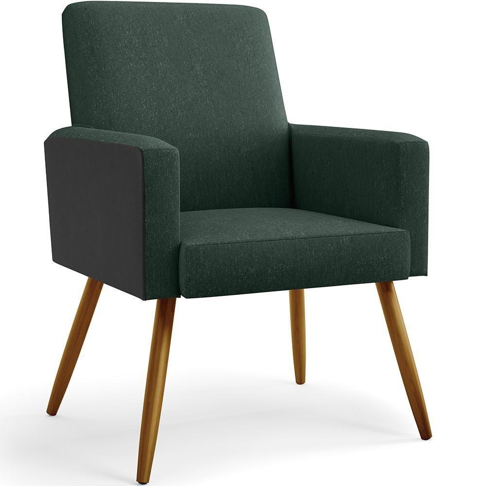 Kit 02 Poltronas Pés Palito Linho Verde Musgo Preto - 6