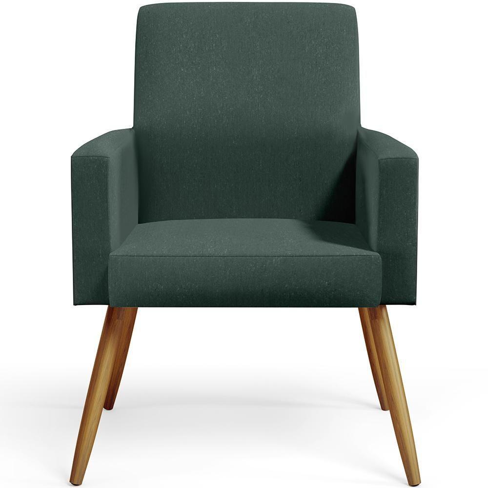 Kit 02 Poltronas Pés Palito Linho Verde Musgo Preto - 8