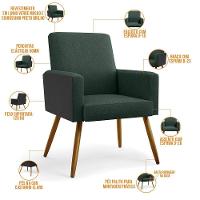 Kit 02 Poltronas Pés Palito Linho Verde Musgo Preto - 9