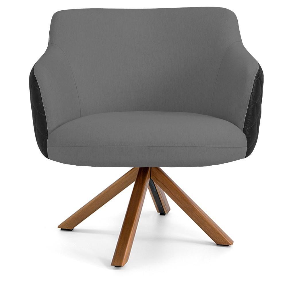 Kit 02 Poltronas Base Giratória Linho Cinza Corano Preto - 7