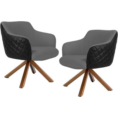 Kit 02 Poltronas Giratórias Jade D02 Linho Cinza Corano Preto Lyam Decor