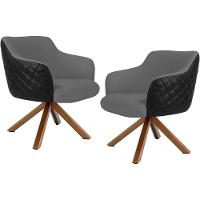 Kit 02 Poltronas Base Giratória Linho Cinza Corano Preto - 1