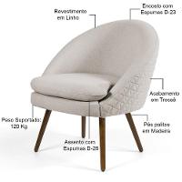 Poltrona Fixa Pés Palito Rafa D02 Tressê Linho Bege C-107
