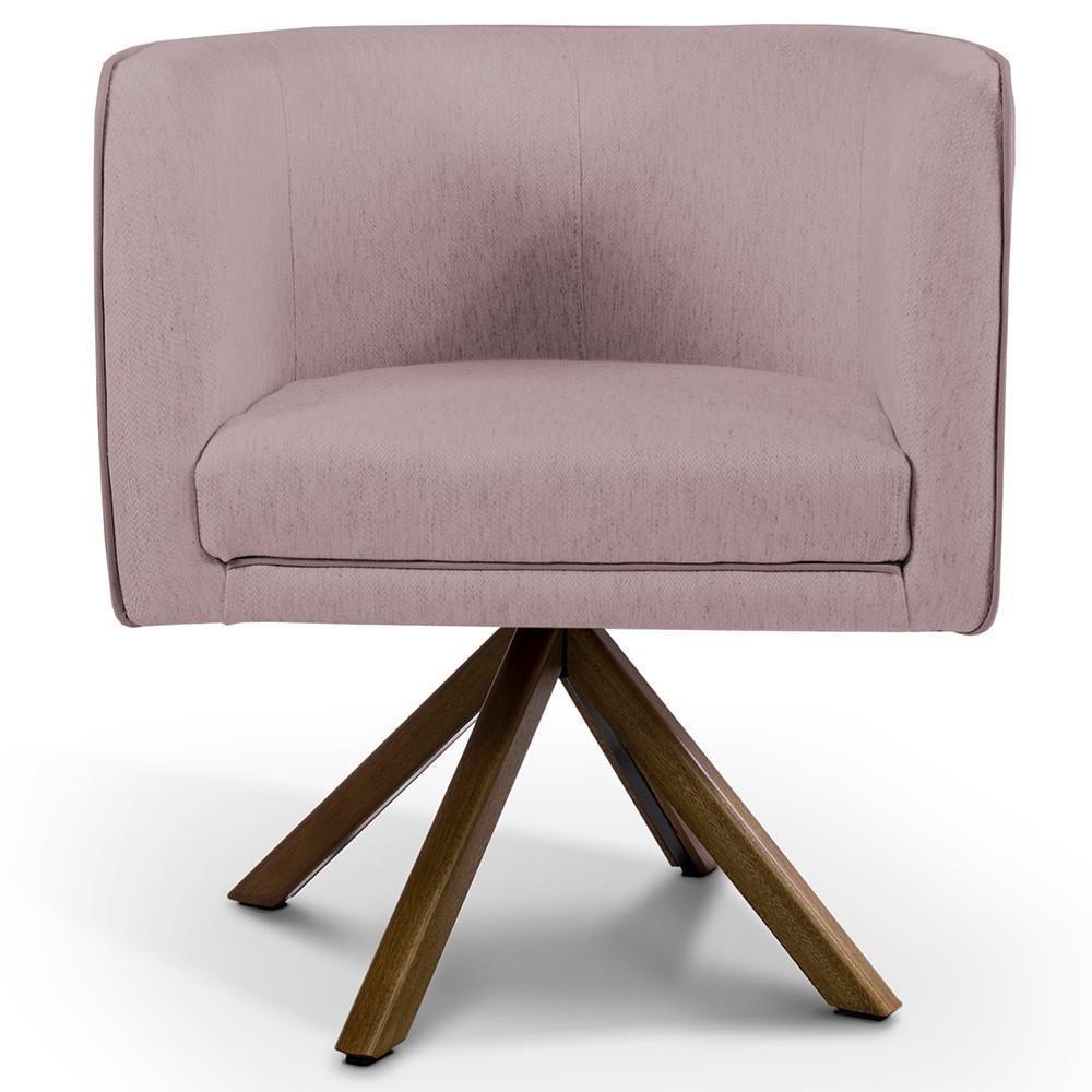 Kit 02 Poltronas Base Giratória Madeira Veludo Rosê C-305 - 4