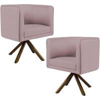 Kit 02 Poltronas Base Giratória Madeira Veludo Rosê C-305 - 1